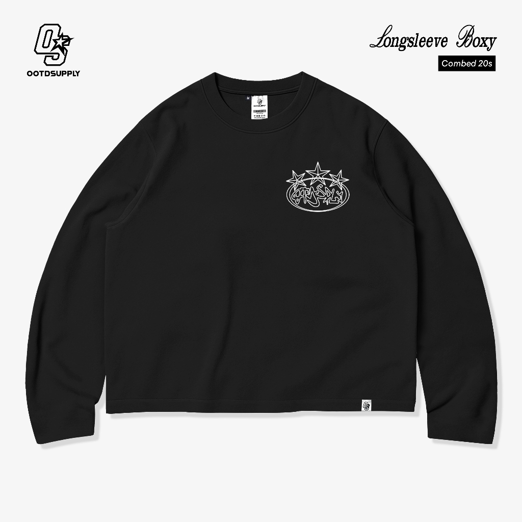 OOTDSUPPLY Longsleeve Boxy 20s Crysta Black l Oversize T-Shirt Lengan Panjang l Kaos Panjang I Atasan Unisex | LS-BX-001
