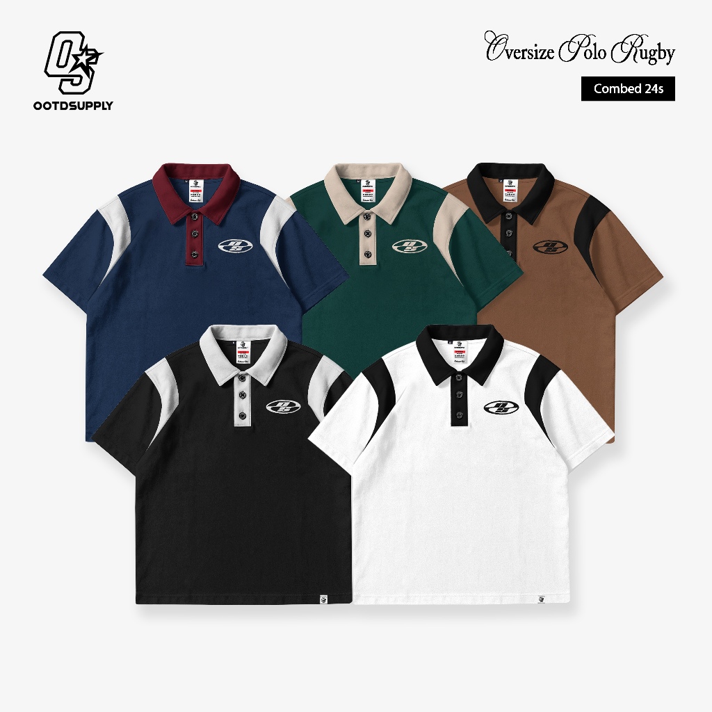 OOTDSUPPLY Oversize Rugby Polo Shirt Neocore Embroiderry Combination | Kaos Polo Pria dan Wanita PS-RGB-NE