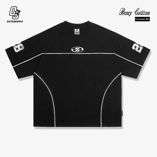 Image of OOTDSUPPLY Oversize Boxy Cutline Neo 28 Black & White l Tshirt Boxyfit l Kaos Boxy | Atasan Boxy | OVZBXCL001