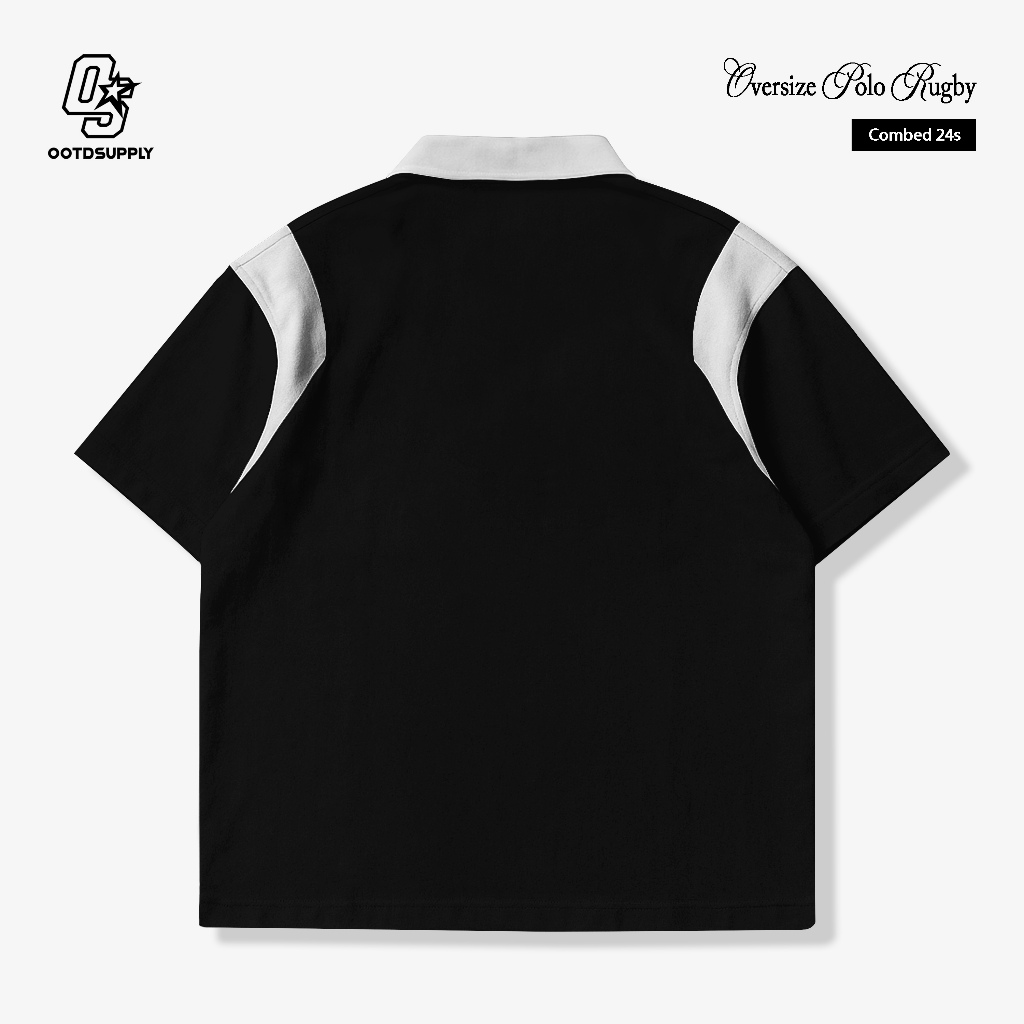 OOTDSUPPLY Oversize Rugby Polo Shirt Shield 07 Combination Black White | Kaos Polo Pria dan Wanita PS-RGB-042