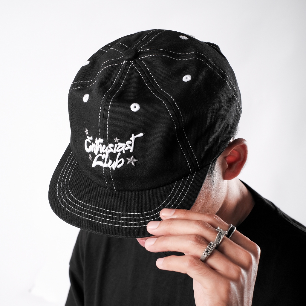 OOTDSUPPLY Six Panel Caps Twil Bordir Enthusiast Club Embroidery Black I Topi Hat Twill Stitch Pria & Wanita | CAP40