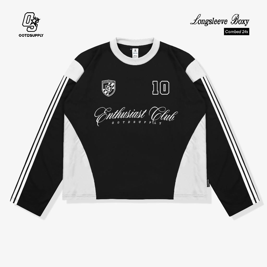 OOTDSUPPLY Longsleeve Boxy Slava Force Ten Black l Atasan Boxy Panjang Unisex | Kaos Lengan Panjang Pria dan Wanita | LS-BX-SLA003