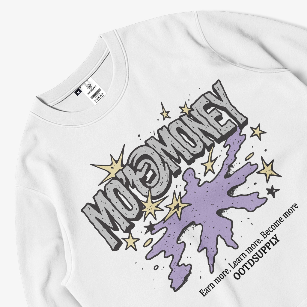 OOTDSUPPLY Longsleeve Boxy 20s More Money White l Oversize T-Shirt Lengan Panjang l Kaos Panjang I Atasan Unisex | LS-BX-006