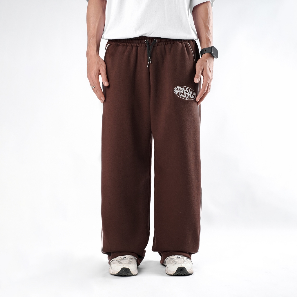 OOTDSUPPLY Baggy Pants Line Circle Embroidery | Celana Panjang Unisex | Celana Sporty | BP-BLK-CE