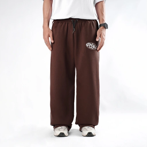 Image of OOTDSUPPLY Baggy Pants Line Circle Embroidery | Celana Panjang Unisex | Celana Sporty | BP-BLK-CE