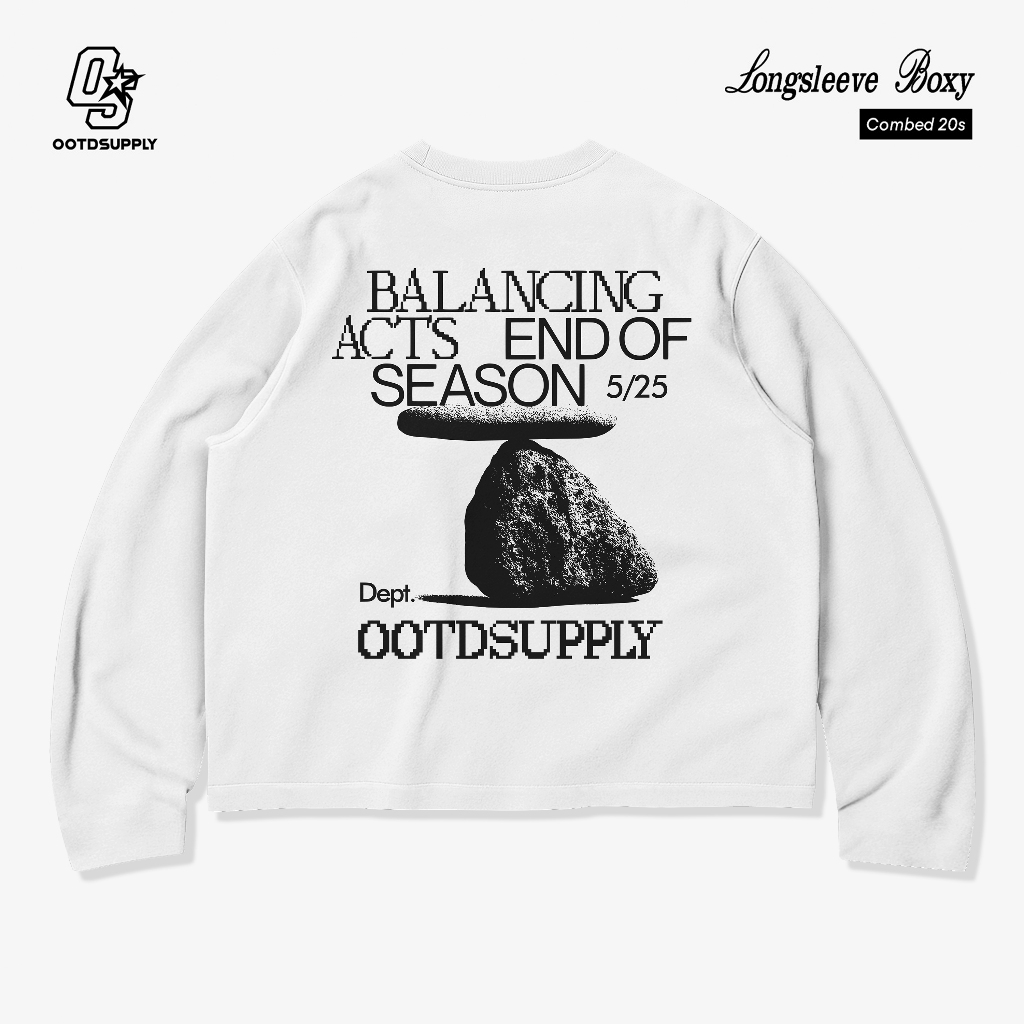 OOTDSUPPLY Longsleeve Boxy 20s Stone White l Oversize T-Shirt Lengan Panjang l Kaos Panjang I Atasan Unisex | LS-BX-005