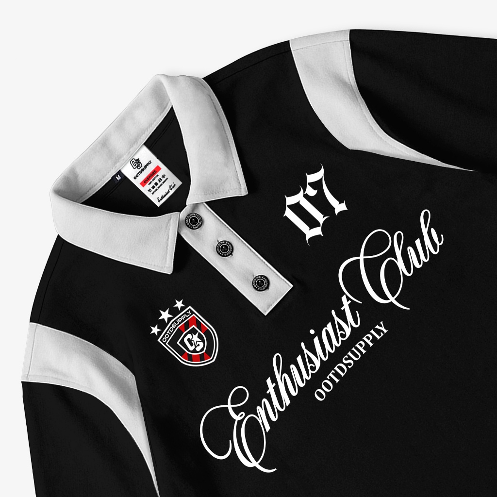 OOTDSUPPLY Oversize Rugby Polo Shirt Shield 07 Combination Black White | Kaos Polo Pria dan Wanita PS-RGB-042