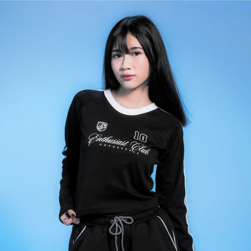 Image of OOTDSUPPLY Cropteefit Longsleeve String Force Ten Full Black l Kaos Crop Lengan Panjang CLSSTRING010