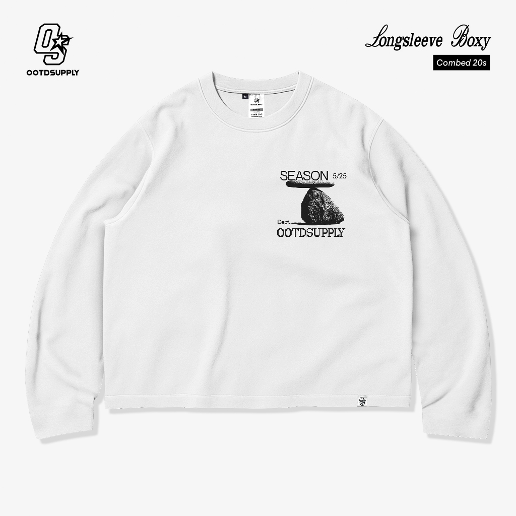 OOTDSUPPLY Longsleeve Boxy 20s Stone White l Oversize T-Shirt Lengan Panjang l Kaos Panjang I Atasan Unisex | LS-BX-005