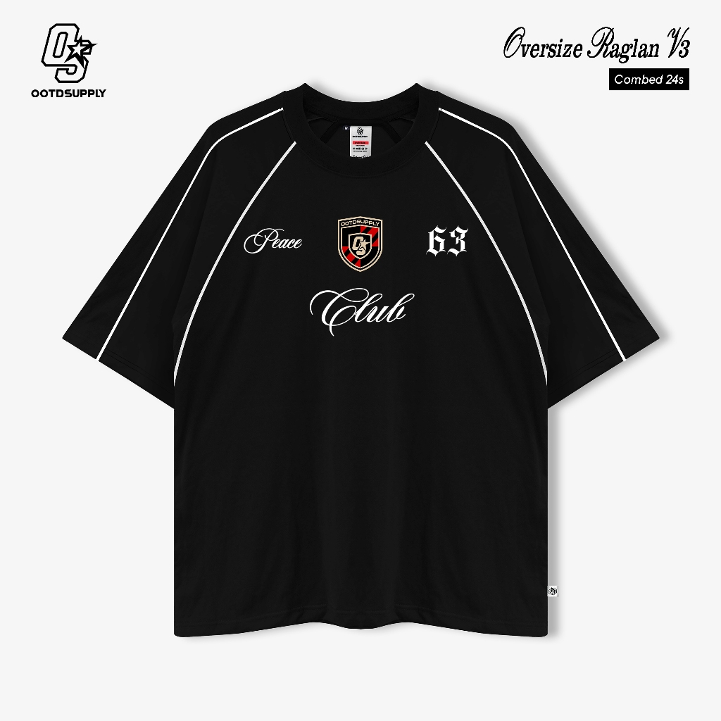 OOTDSUPPLY Oversized Raglan List V3 Peace Club Black & White | Oversize Pria & Wanita OVZRGL005