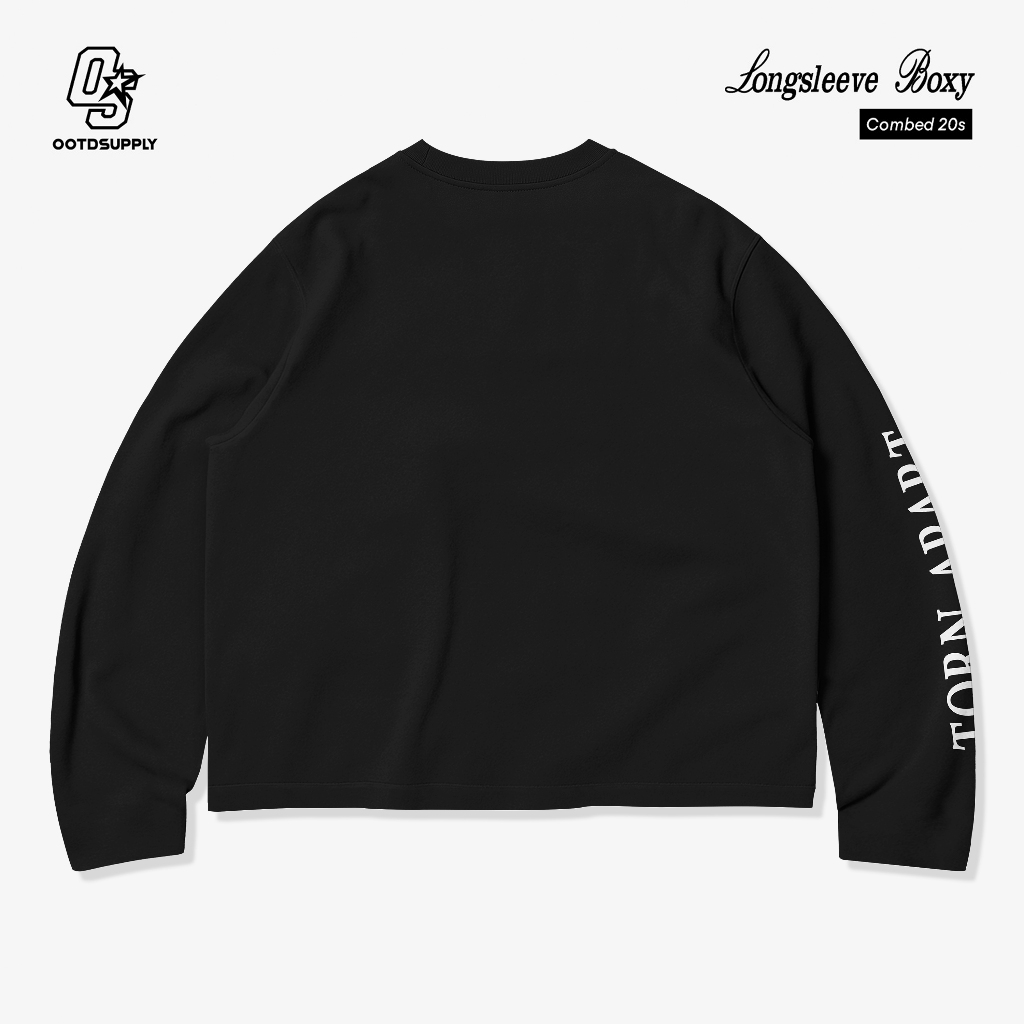OOTDSUPPLY Longsleeve Boxy 20s Torn Apart Black l Oversize T-Shirt Lengan Panjang l Kaos Panjang I Atasan Unisex | LS-BX-004