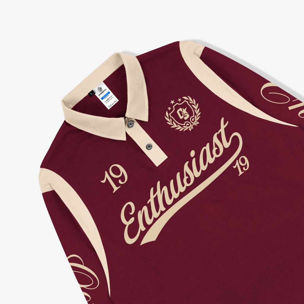 OOTDSUPPLY Polo Longsleeve Nineteen Maroon Mocca | Kaos Kerah Lengan Panjang | Atasan Polo Pria Wanita Unisex Combed 24s | OS-LS-RGB-010