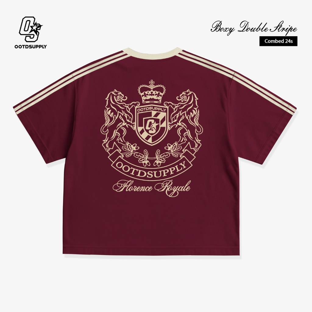OOTDSUPPLY Oversize Boxy Double Stripe Florence Marron & Black l T-Shirt Boxyfit OOTD l Kaos Lengan Pendek Sporty | Luxury Series | OS-OVZ-BX-DS-002