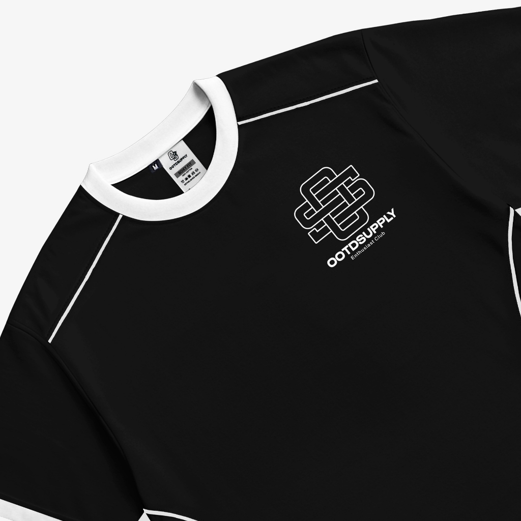 OOTDSUPPLY Oversized Boxy Monogram Black Ringer Line White | Oversize Pria & Wanita | Kaos Unisex | OS-OVZ-BX-RL005