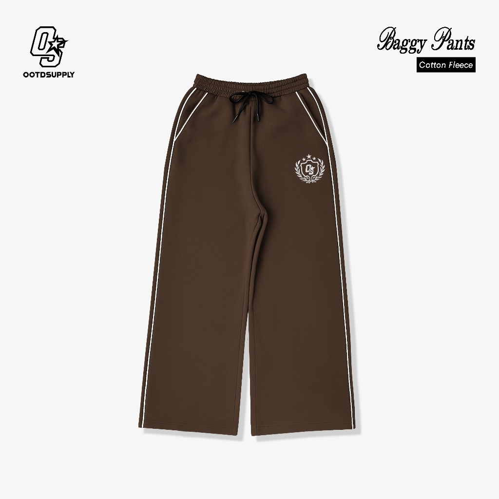 OOTDSUPPLY Baggy Pants Line Grace & Sweet Embroidery | Celana Panjang Unisex | Celana Sporty | OS-BP-BLK-GSE