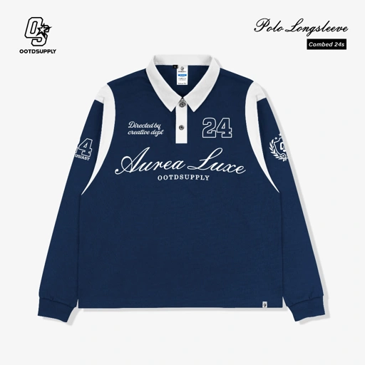 Image of OOTDSUPPLY Polo Longsleeve Aurea Luxe Navy White | Kaos Kerah Lengan Panjang | Atasan Polo Pria & Wanita Unisex Combed 24s | OS-LS-RGB-009