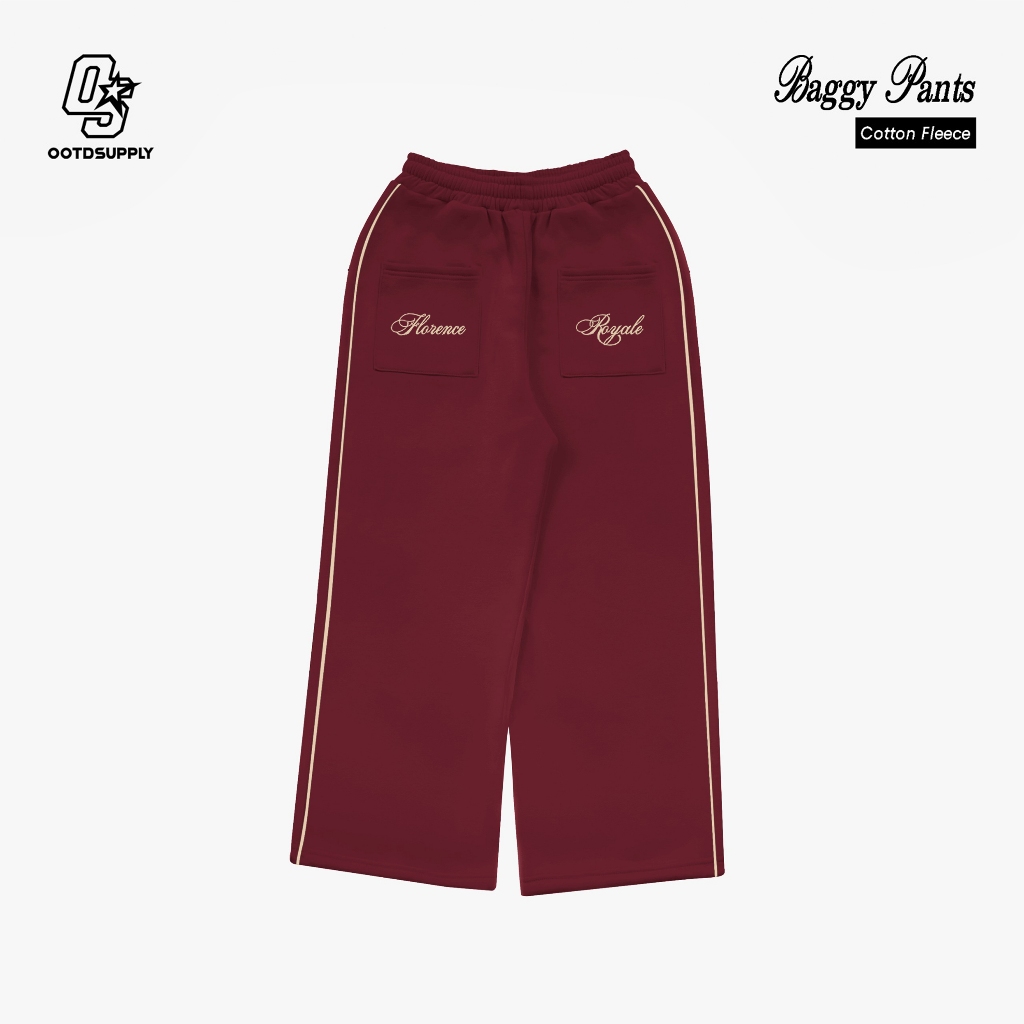 OOTDSUPPLY Baggy Pants Line Florence Maroon & Black | Celana Panjang Unisex | Celana Sporty | OS-BP002-MRN