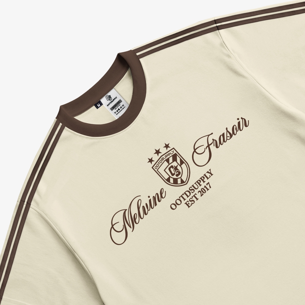 OOTDSUPPLY Oversize Boxy Double Stripe Melvine Frasoir Cream l T-Shirt Boxyfit OOTD l Kaos Lengan Pendek Sporty | Luxury Series | OS-OVZ-BX-DS-004