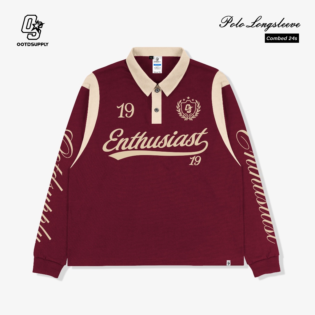 OOTDSUPPLY Polo Longsleeve Nineteen Maroon Mocca | Kaos Kerah Lengan Panjang | Atasan Polo Pria Wanita Unisex Combed 24s | OS-LS-RGB-010