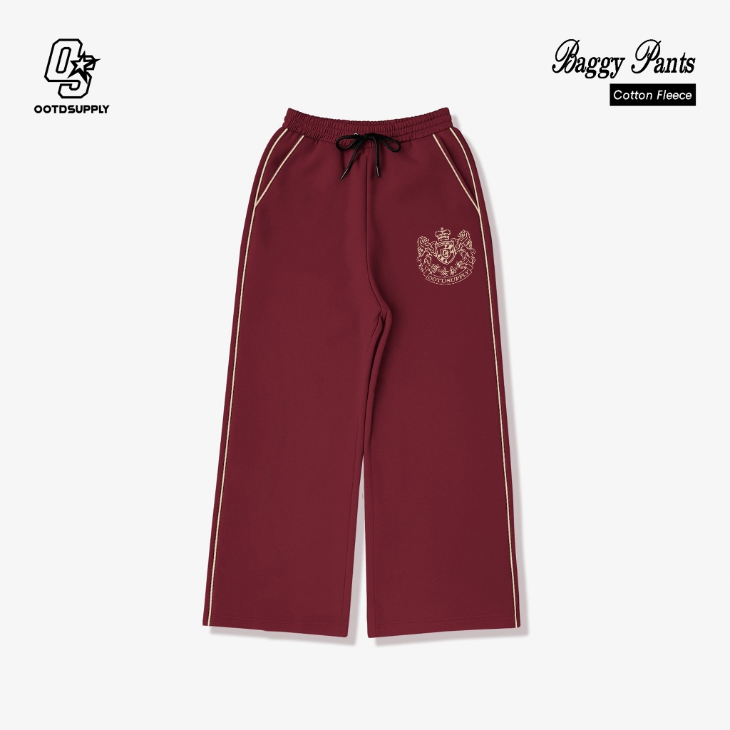 OOTDSUPPLY Baggy Pants Line Florence Maroon & Black | Celana Panjang Unisex | Celana Sporty | OS-BP002-MRN
