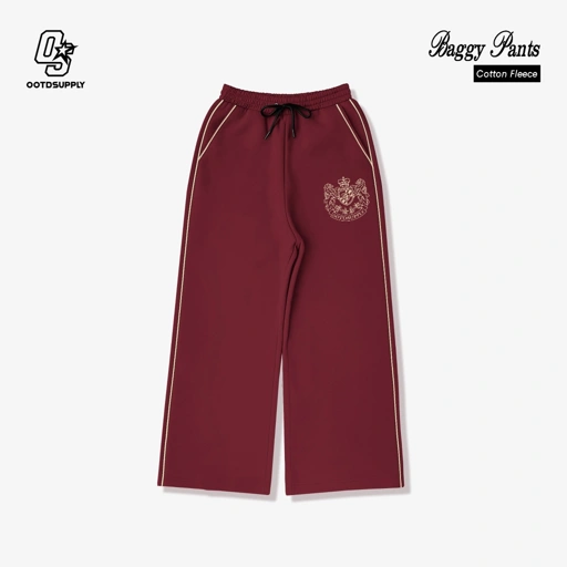 Image of OOTDSUPPLY Baggy Pants Line Florence Maroon & Black | Celana Panjang Unisex | Celana Sporty | OS-BP002-MRN