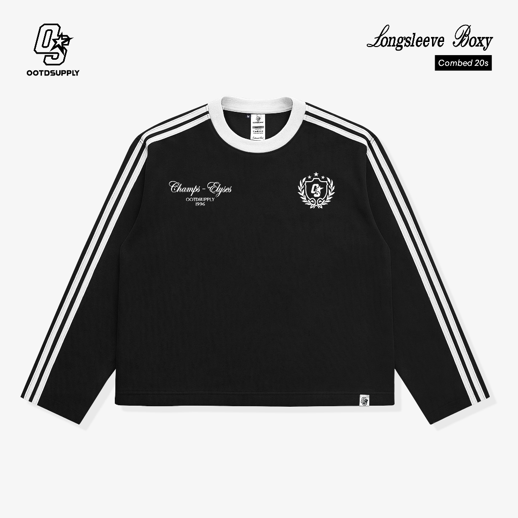 OOTDSUPPLY Longsleeve Boxy Double Stripe Elyses Dark Brown & Black l Oversize T-Shirt Lengan Panjang l Kaos Kerah I Kaos Stripe | LSBX007