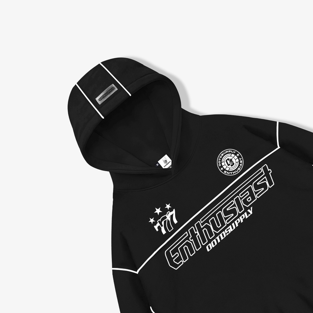 OOTDSUPPLY Hoodie Boxyfit Streetline Triple Sevent Black | Hoodie Boxy fit | Outer Streetwear Unisex | OS-HD-BX-STL-001