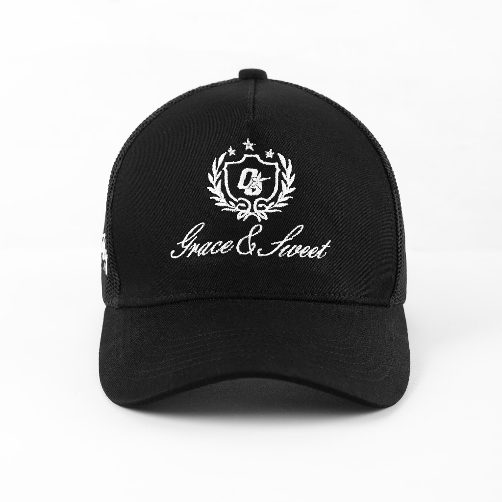 OOTDSUPPLY Polo Caps Trucker Bordir Grace & Sweet Embroidery Black | Luxury Series | Topi Hat Twill Bordir Pria & Wanita | CAP44-TRC
