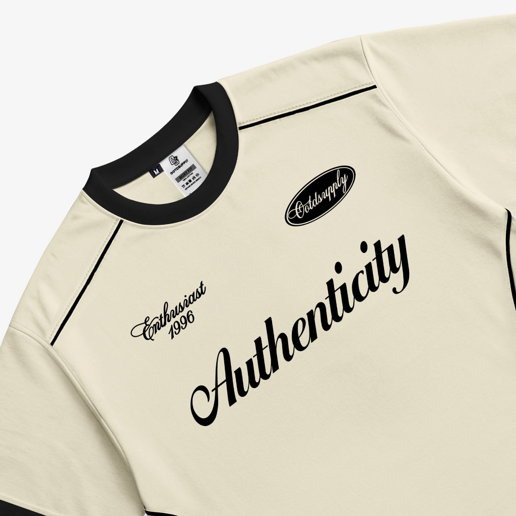 OOTDSUPPLY Oversized Boxy Authenticity Cream Ringer Line Black | Oversize Pria & Wanita | Kaos Unisex | OS-OVZ-BX-RL007