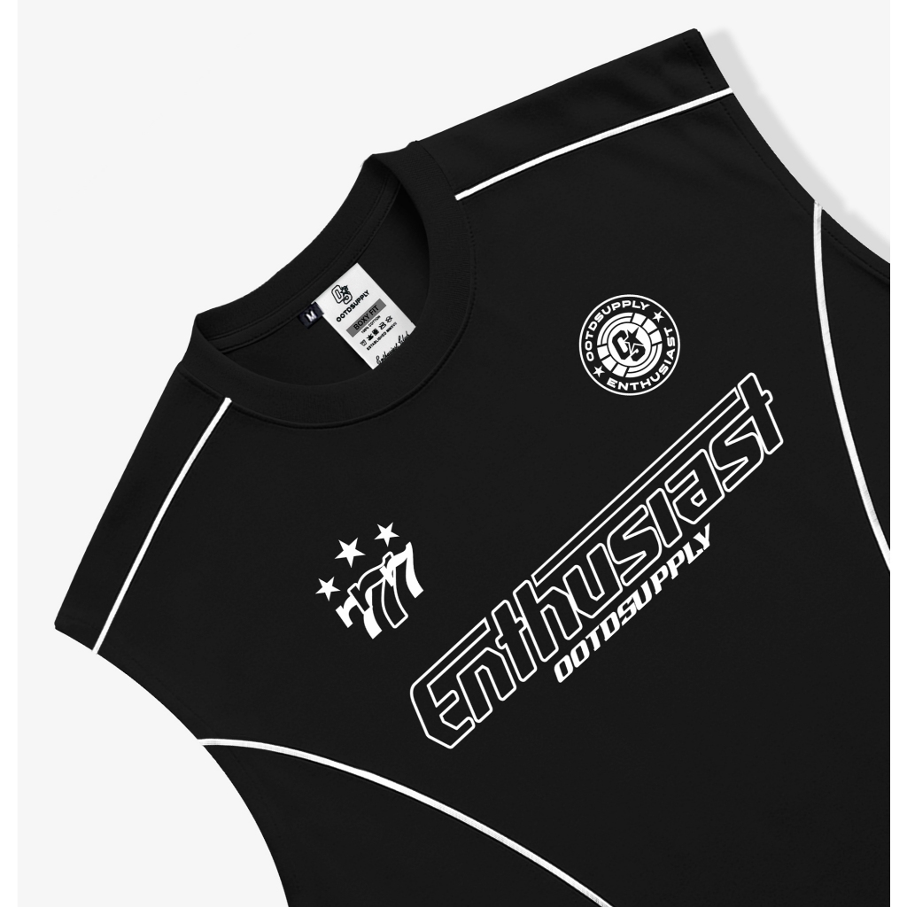 OOTDSUPPLY Singlet Oversize Boxy List Triple Sevent Black & White l Tshirt Oversize Sleeveless | Singlet Lekbong | OVZ-SINGLET-LIST-001