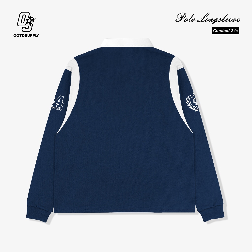 OOTDSUPPLY Polo Longsleeve Aurea Luxe Navy White | Kaos Kerah Lengan Panjang | Atasan Polo Pria & Wanita Unisex Combed 24s | OS-LS-RGB-009