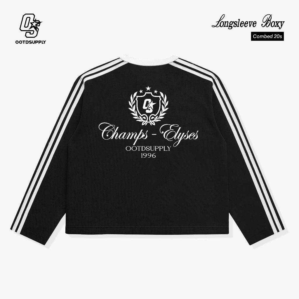 OOTDSUPPLY Longsleeve Boxy Double Stripe Elyses Dark Brown & Black l Oversize T-Shirt Lengan Panjang l Kaos Kerah I Kaos Stripe | LSBX007