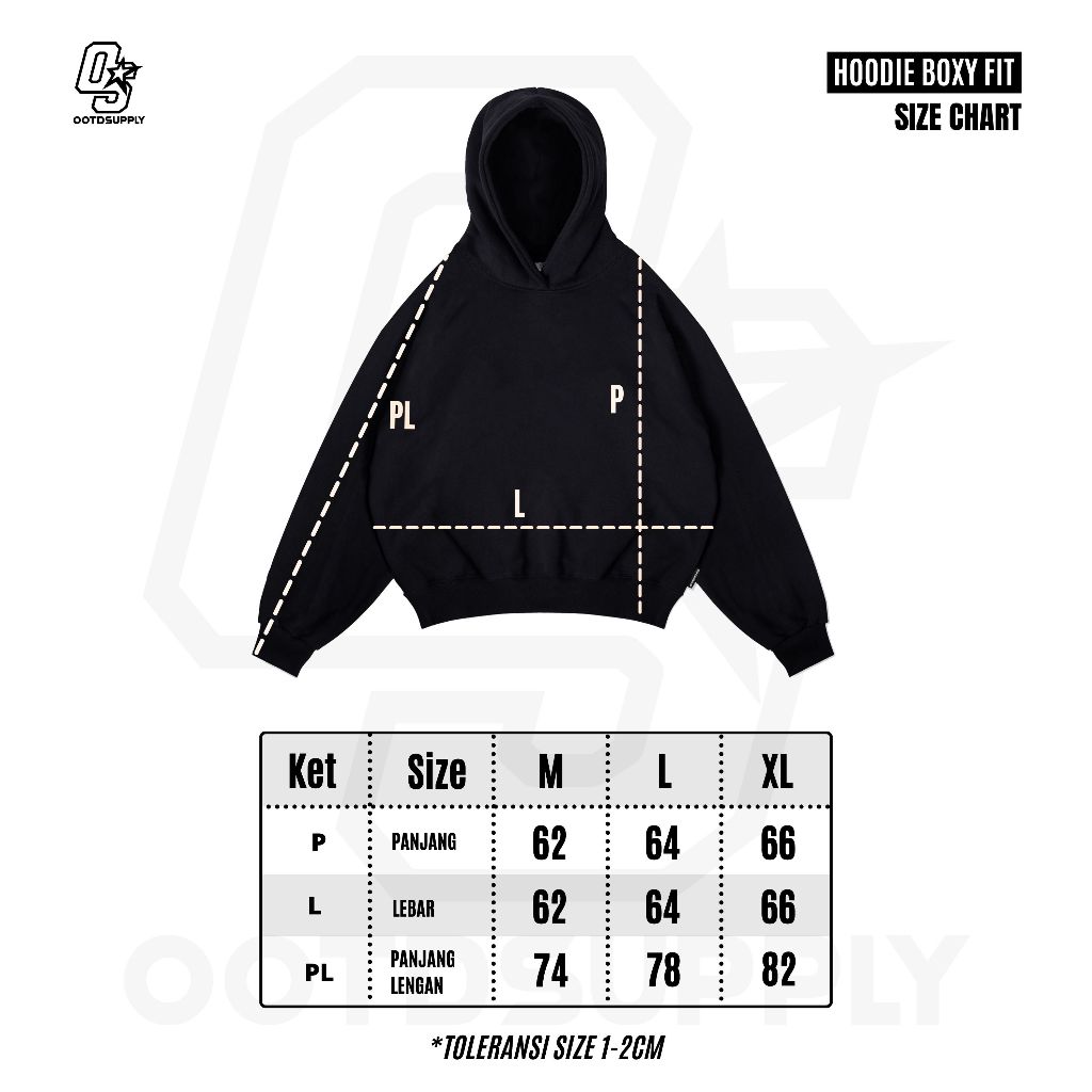OOTDSUPPLY Hoodie Boxyfit Streetline Triple Sevent Black | Hoodie Boxy fit | Outer Streetwear Unisex | OS-HD-BX-STL-001