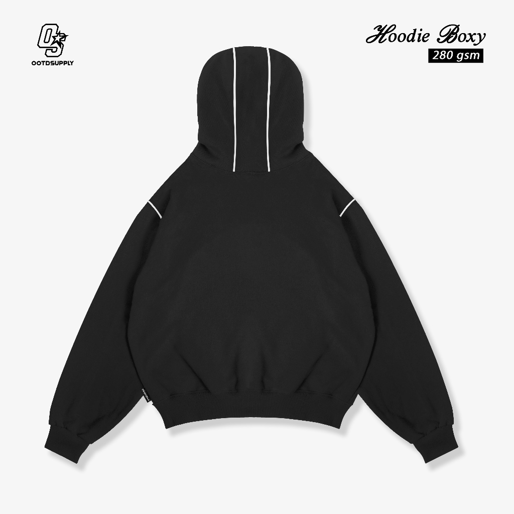 OOTDSUPPLY Hoodie Boxyfit Streetline Triple Sevent Black | Hoodie Boxy fit | Outer Streetwear Unisex | OS-HD-BX-STL-001