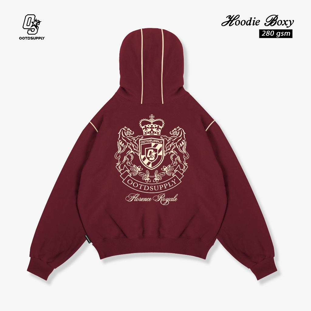 OOTDSUPPLY Hoodie Boxyfit Streetline Florence Maroon | Hoodie Boxy fit | Outer Streetwear Unisex | OS-HD-BX-STL-002