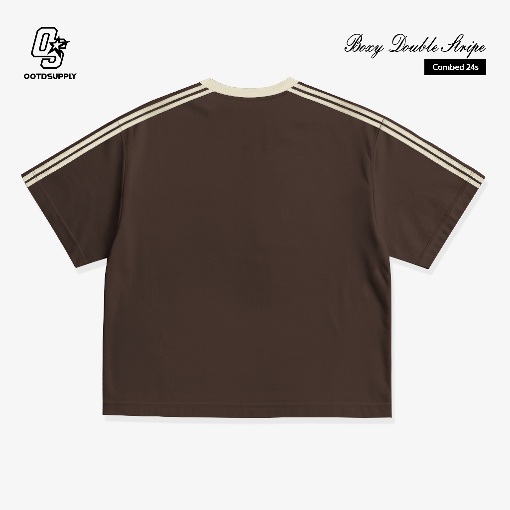 OOTDSUPPLY Oversize Boxy Double Stripe Leticia Embroidery l T-Shirt Boxyfit OOTD l Kaos Lengan Pendek Sporty | Luxury Series | OS-OVZ-BX-DS-LE