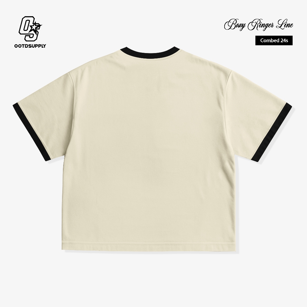 OOTDSUPPLY Oversized Boxy Authenticity Cream Ringer Line Black | Oversize Pria & Wanita | Kaos Unisex | OS-OVZ-BX-RL007