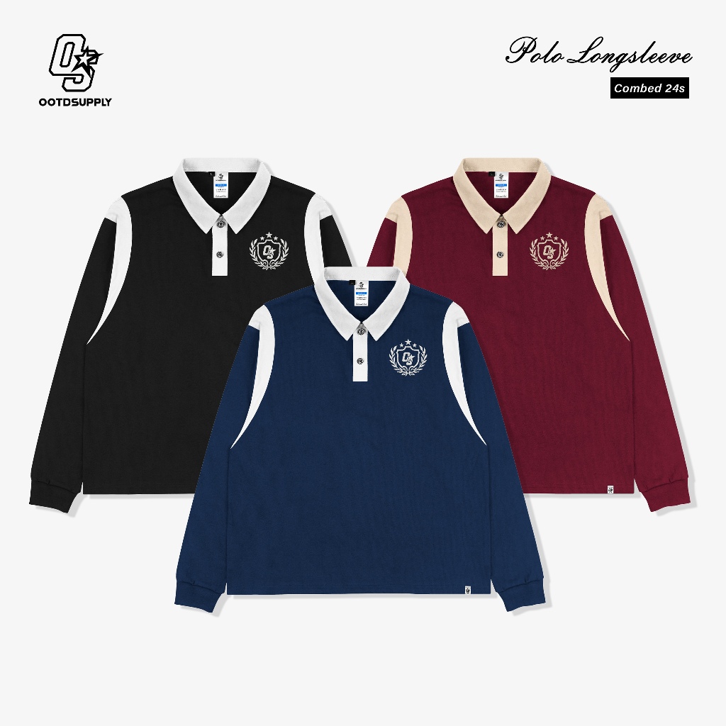 OOTDSUPPLY Polo Longsleeve Leticia Embroidery | Kaos Kerah Lengan Panjang | Polo Pria & Wanita Unisex Combed 24s | OS-LS-RGB-LCE
