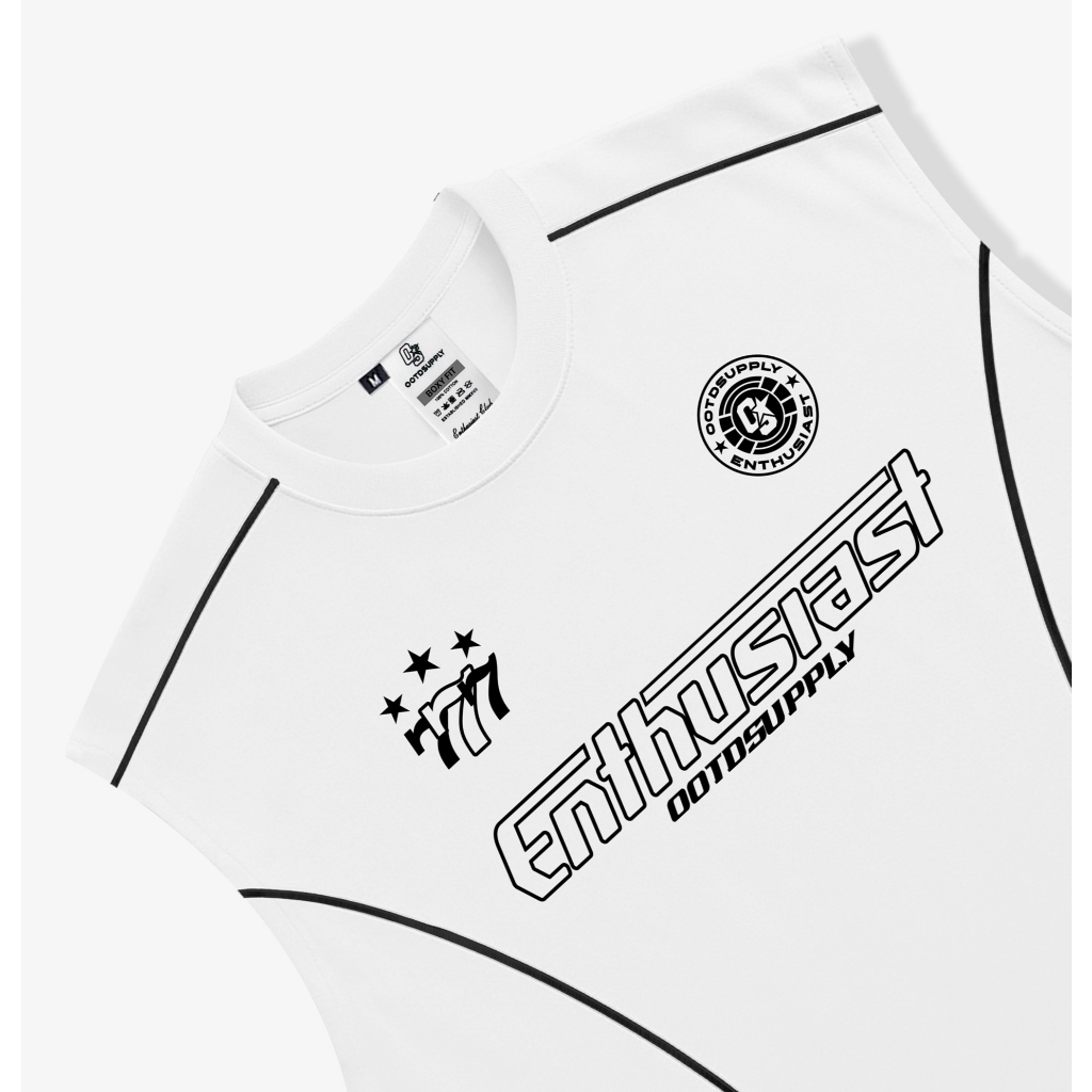OOTDSUPPLY Singlet Oversize Boxy List Triple Sevent Black & White l Tshirt Oversize Sleeveless | Singlet Lekbong | OVZ-SINGLET-LIST-001