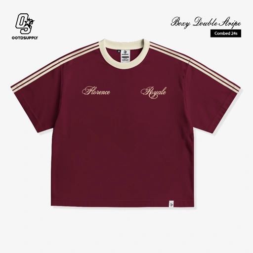 Image of OOTDSUPPLY Oversize Boxy Double Stripe Florence Marron & Black l T-Shirt Boxyfit OOTD l Kaos Lengan Pendek Sporty | Luxury Series | OS-OVZ-BX-DS-002