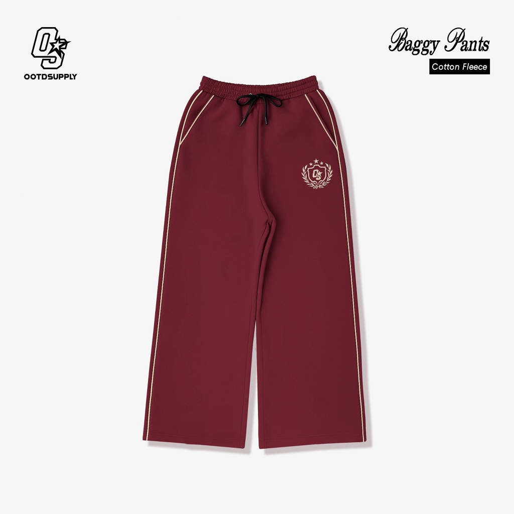 OOTDSUPPLY Baggy Pants Line Grace & Sweet Embroidery | Celana Panjang Unisex | Celana Sporty | OS-BP-BLK-GSE