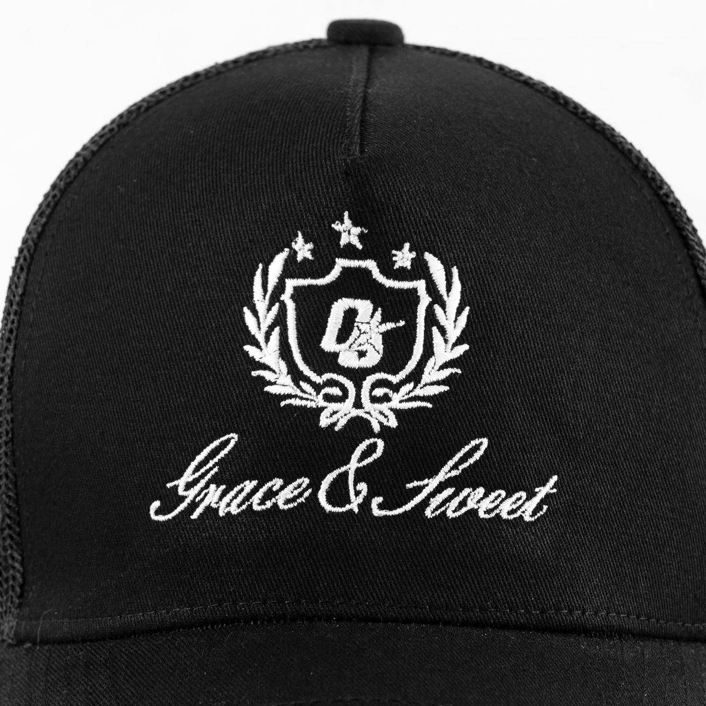 OOTDSUPPLY Polo Caps Trucker Bordir Grace & Sweet Embroidery Black | Luxury Series | Topi Hat Twill Bordir Pria & Wanita | CAP44-TRC