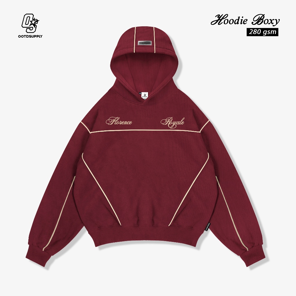 OOTDSUPPLY Hoodie Boxyfit Streetline Florence Maroon | Hoodie Boxy fit | Outer Streetwear Unisex | OS-HD-BX-STL-002