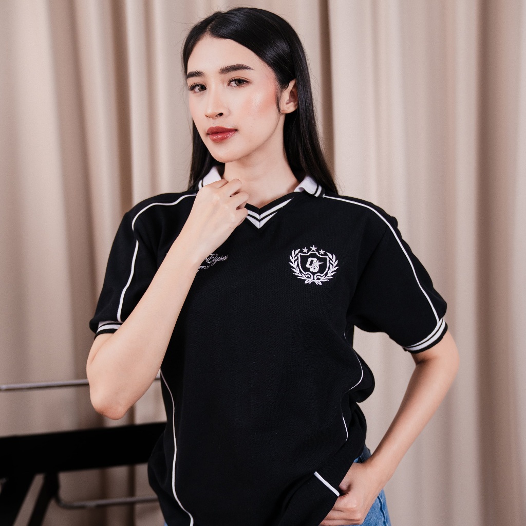 OOTDSUPPLY Polo Shirt Pique Dove Elyses Embroidery l Polo Pique | Kemeja Unisex Kerah V-Neck I OS-PS-PDV-EE