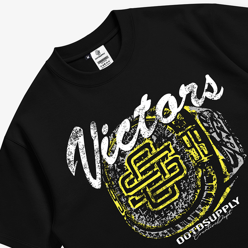OOTDSUPPLY Boxy Fit Oversize Victors Black | 20s Boxy Series | Tshirt Boxyfit l Kaos Boxy OS-OVZ-BX-052