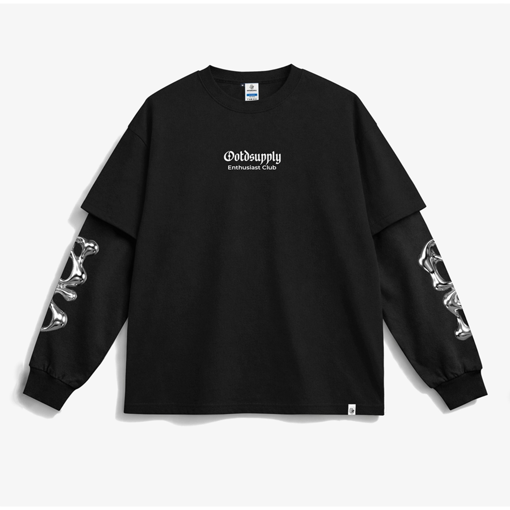 OOTDSUPPLY Longsleeve Doublesleeve Cosmic Black | Longsleeve Reguler Fit | Kaos Lengan Panjang Layer | OS-LS-DS-RIB002