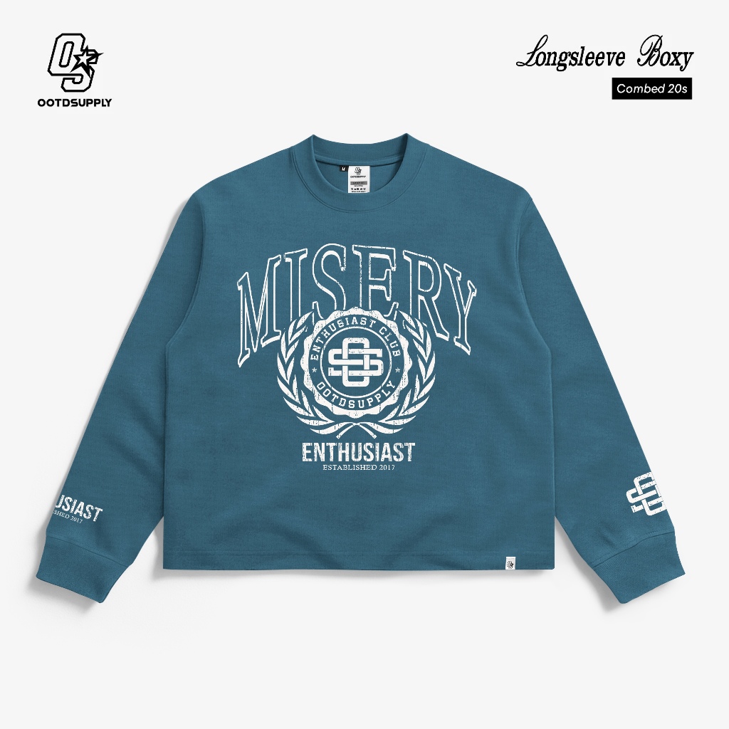 OOTDSUPPLY Longsleeve Boxy 20s Misery Blue Marinir l Oversize T-Shirt Lengan Panjang l Kaos Panjang I Atasan Unisex | OS-LS-BX-RIB003