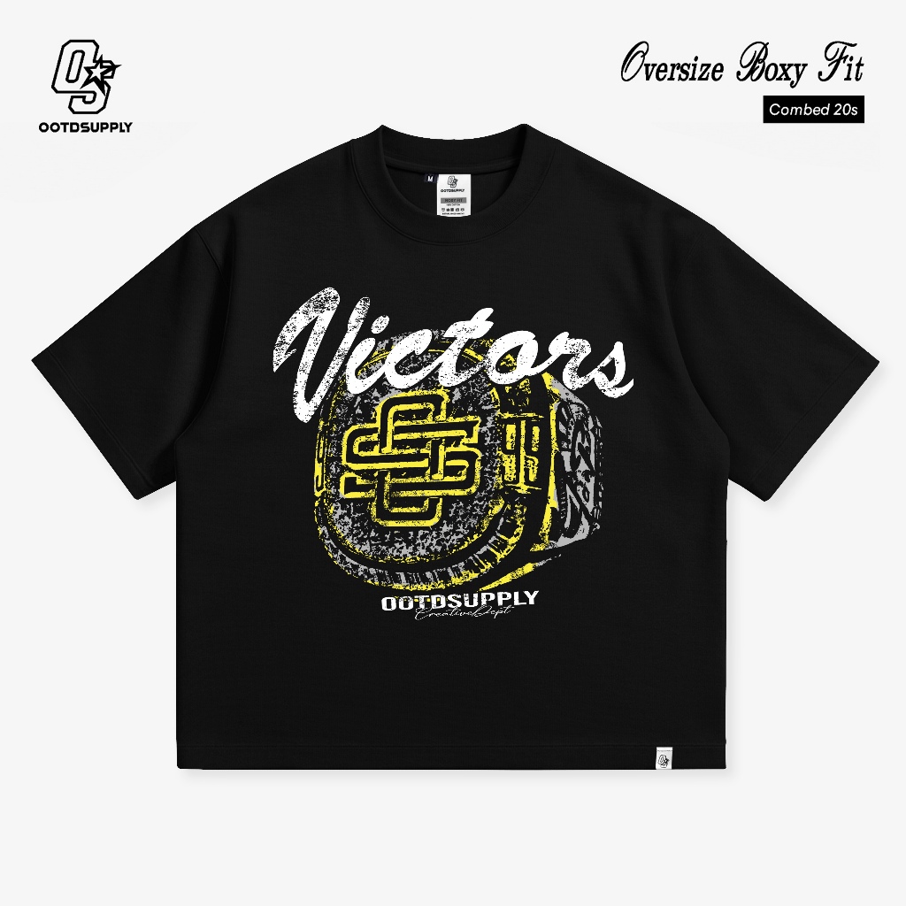 OOTDSUPPLY Boxy Fit Oversize Victors Black | 20s Boxy Series | Tshirt Boxyfit l Kaos Boxy OS-OVZ-BX-052
