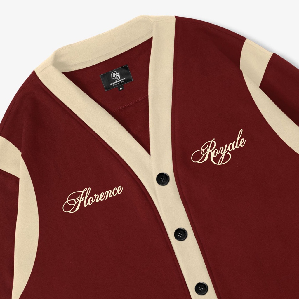 OOTDSUPPLY Cardigan Florence Maroon Cream | Royal Series Atasan Lengan Panjang | Outerwear Pria & Wanita | OS-CG-RGB-MRC-001