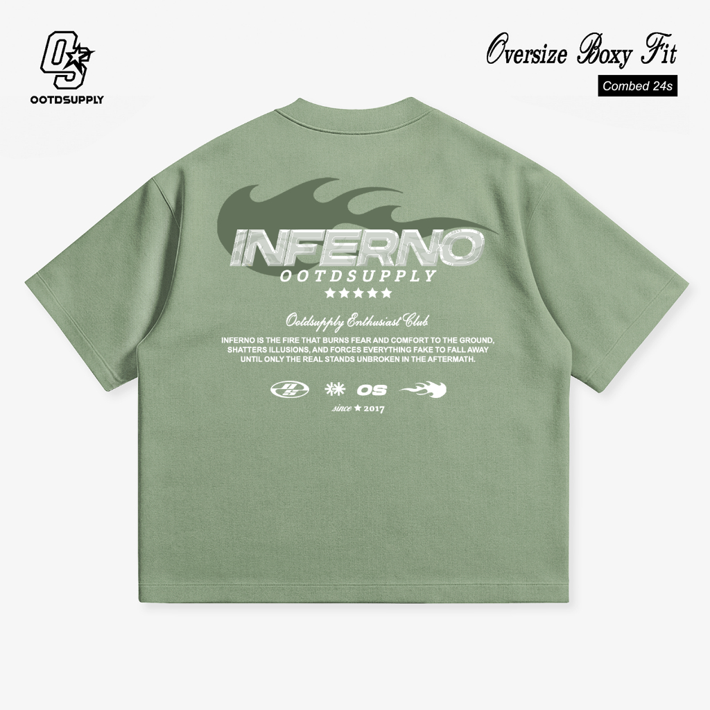 OOTDSUPPLY Boxy Fit Oversize Inferno Storm Green | 24s Boxy Series | Tshirt Boxyfit l Kaos Boxy OS-OVZ-BX-056